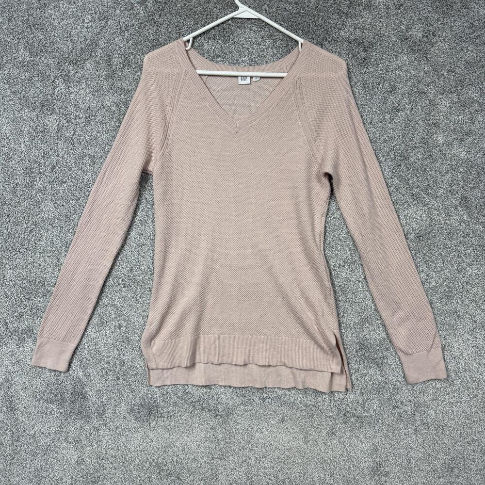 Gap Bella Sweater Womens M Pink Waffle Knit V-Neck Raglan Minimalist Soft Girl